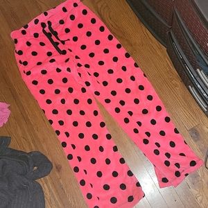 Pink & black polka dot pajama pants